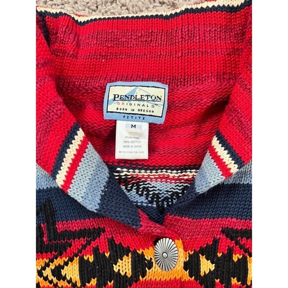 Pendleton Southwestern Size M Petite Serape Shawl Cardigan Sweater Ornate Button - Picture 5 of 9